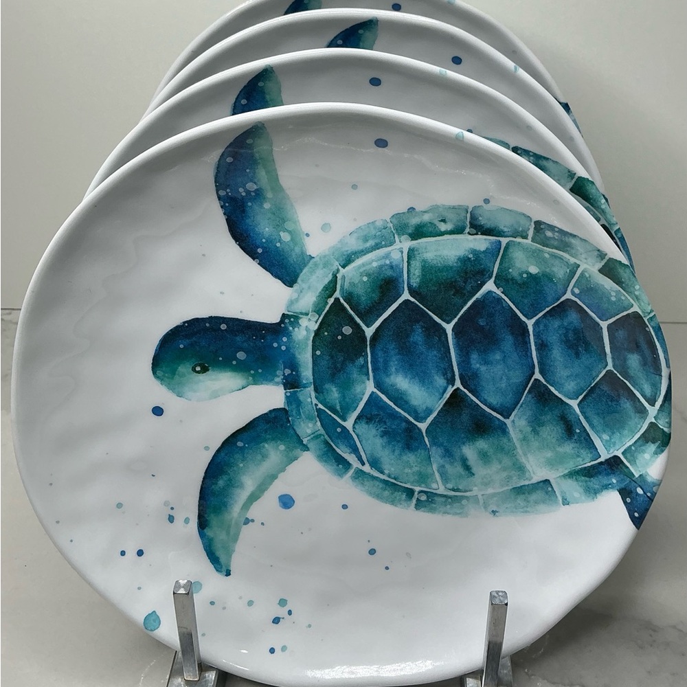 4 SIGRID OLSEN MELAMINE Salad Plates 9” Giant Sea Turtle  Plates Outdoor New